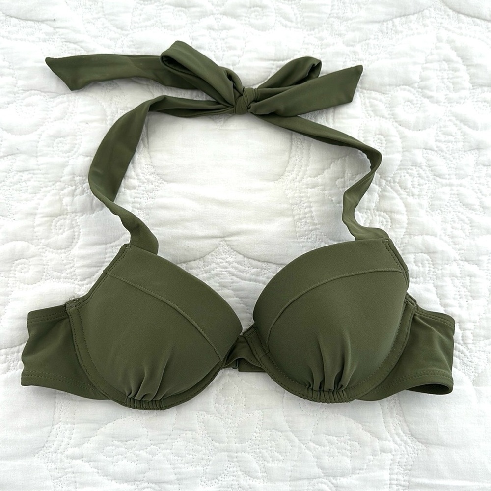 Aerie Swim Bikini Top Army Green Halter Style Size 32B XS Small EUC